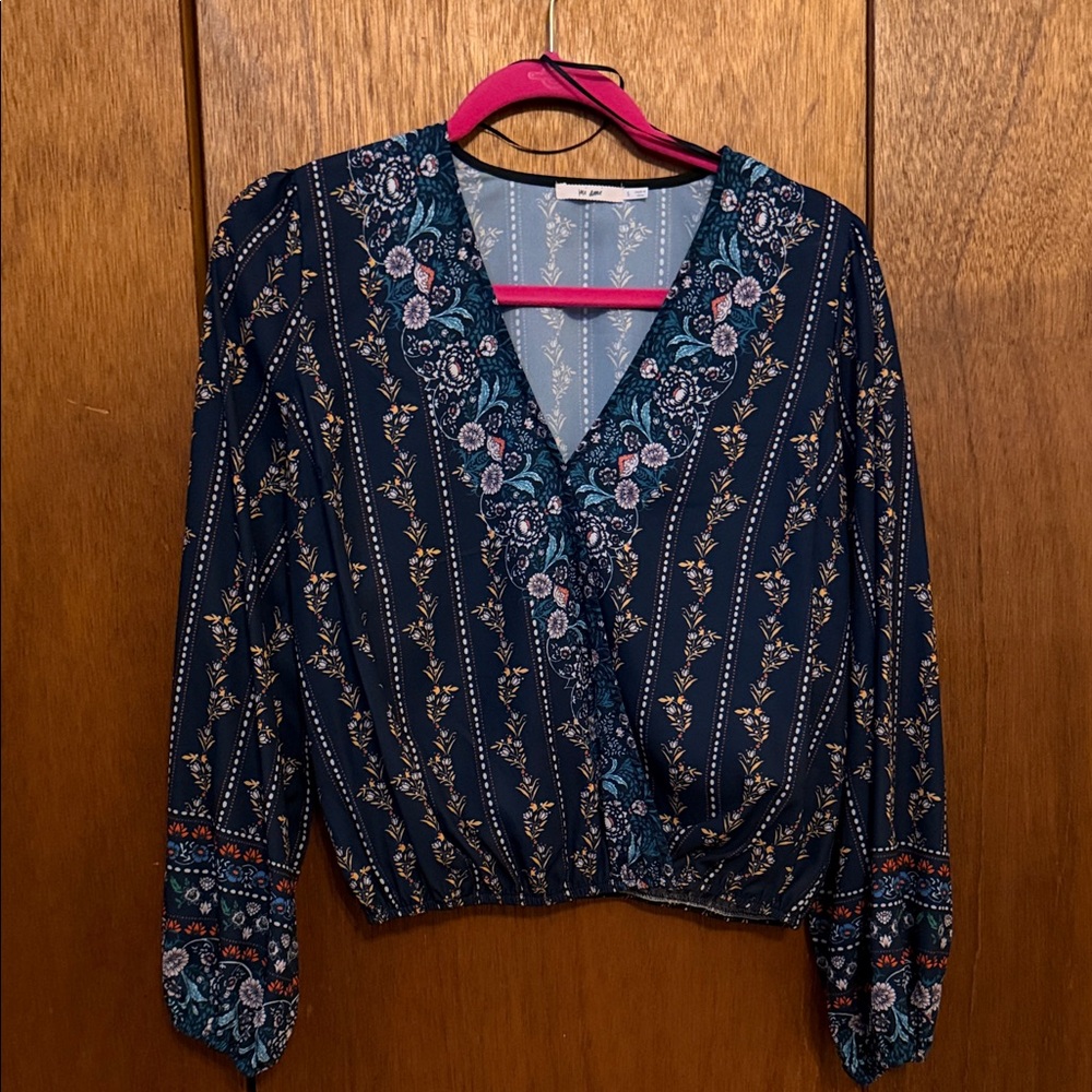 miami Navy Floral Wrap Blouse light weight